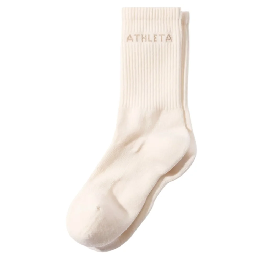 ATHLETA Everyday Crew Socks White M/L 7-9.5 Organic Cotton Gym Outdoor New NWT